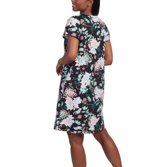 NWT Miss Elaine Women's Short-Sleeve Floral Snap Robe / Gown - Seaside M - Picture 2 of 2
